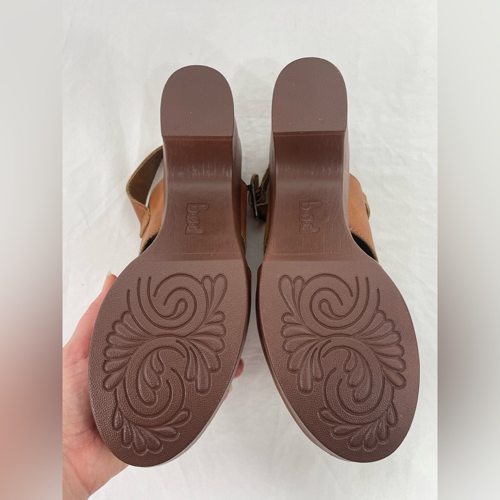 BOC Brown Leather Clogs Slingback Heels 10M Comfort Chunky Heel Mule Shoes Boho - Picture 6 of 9